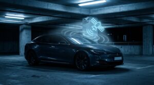 Auto in Parkgarage bei Nacht mit GPS Signal – Diebstahlschutz Auto