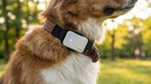 Golden Retriever mit GPS-Halsband rennt über Wiese – GPS Tracker Hund 2026